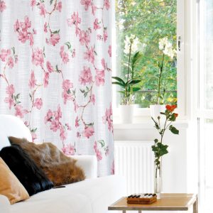 Ösenschal Voile & Deko – 140 cm breit, verschiedene Designs – Sakura Weiß/Rose