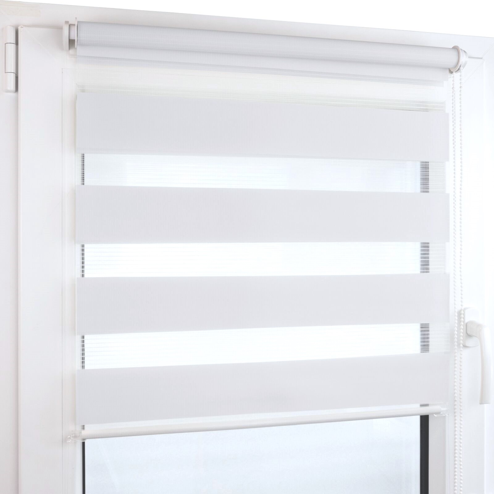 Doppelrollo Klemmfix weiß am Fenster
